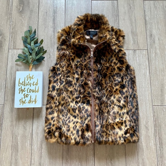 J. Crew Jackets & Blazers - J. Crew Vegan Fur Animal Print Vest Cheetah Zip